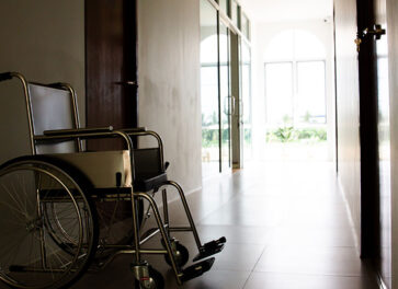 empty wheelchair in nursing home