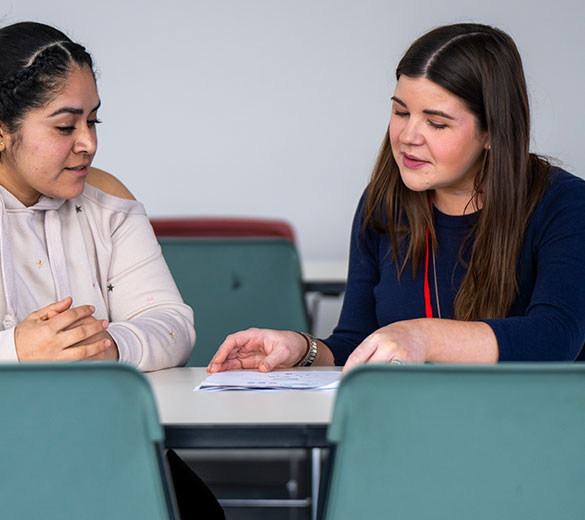 two women talking